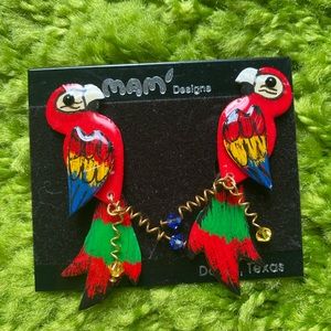 Vintage artisan parrot bold unique bird earrings
